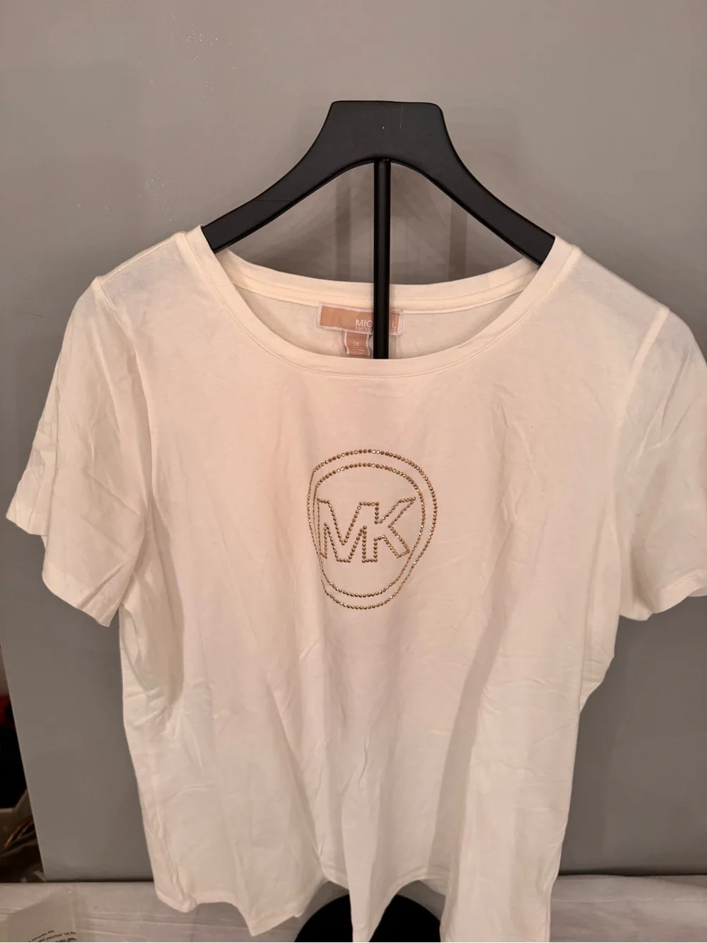 Michael Kors White Short Sleeve Tee with Gold MK Emblem